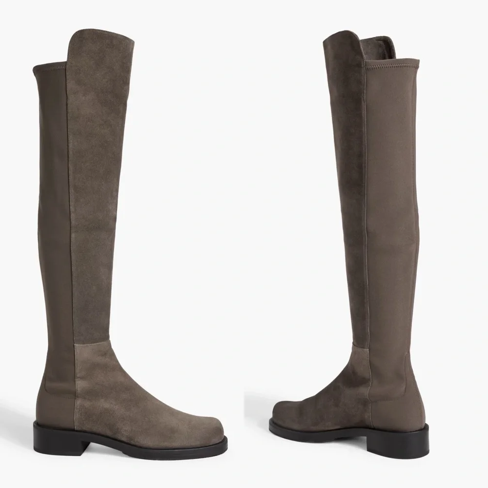 New Stuart Weitzman 5050 Bold Over The Knee Boot Grey Suede Sz 5.5